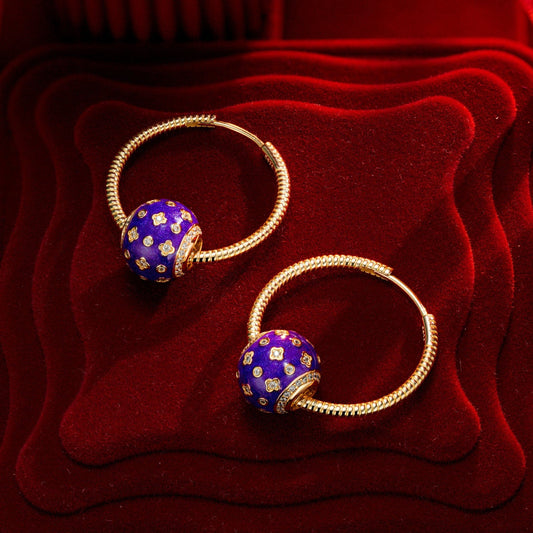 gona- Purple Clover Tarnish-resistant Silver Charms Earrings Set with Sterling Silver Ear Post With Enamel In 14K Gold Plated