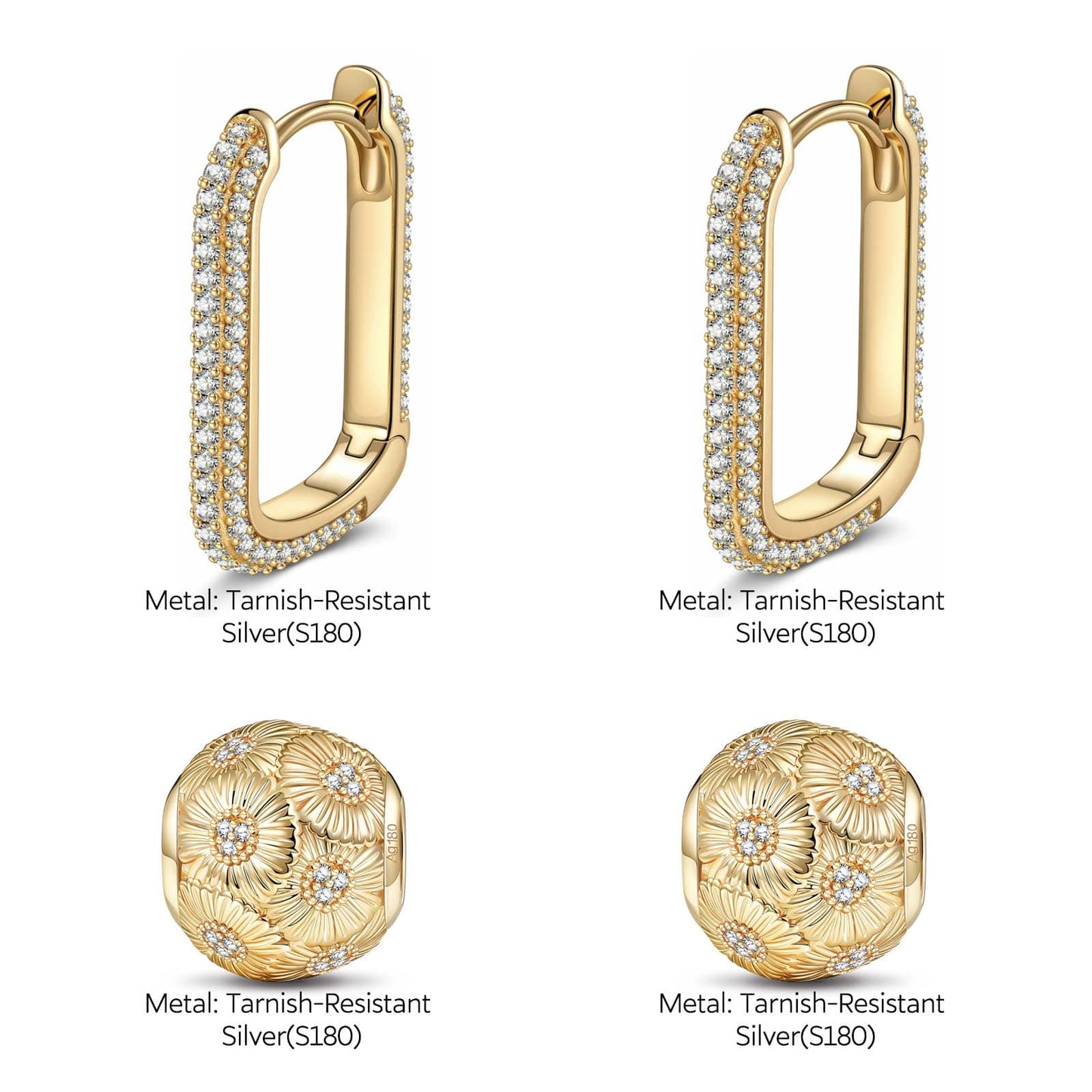 Golden Sunflower Tarnish-resistant Silver Charms Earrings Set with Sterling Silver Ear Post In 14K Gold Plated
