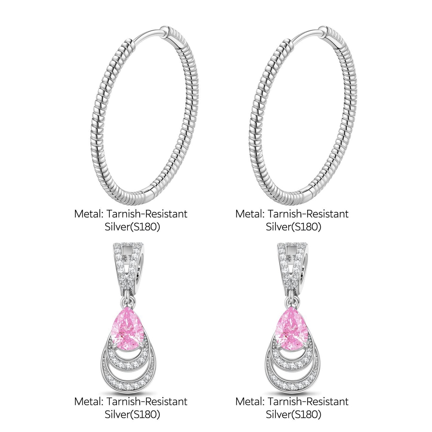 Mermaid's Tear Tarnish-resistant Silver Charms Earrings Set with Sterling Silver Ear Post In White Gold Plated