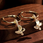 Shining Butterfly Tarnish-resistant Silver Charms Earrings Set M size Classic Hoop Earrings with Sterling Silver Ear Post In 14K Gold Plated