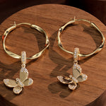 Shining Butterfly Tarnish-resistant Silver Charms Earrings Set M size Classic Hoop Earrings with Sterling Silver Ear Post In 14K Gold Plated