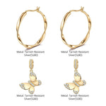 Shining Butterfly Tarnish-resistant Silver Charms Earrings Set M size Classic Hoop Earrings with Sterling Silver Ear Post In 14K Gold Plated