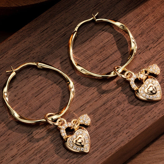 gona- Lock Your Heart Tarnish-resistant Silver Charms Earrings Set M size Classic Hoop Earrings with Sterling Silver Ear Post In 14K Gold Plated