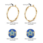 [💥As @ginagoingsilver's Pick] Cute Blue Starfish Tarnish-resistant Silver Charms Earrings Set with Enamle M size Classic Hoop Earrings with Sterling Silver Ear Post In 14K Gold Plated