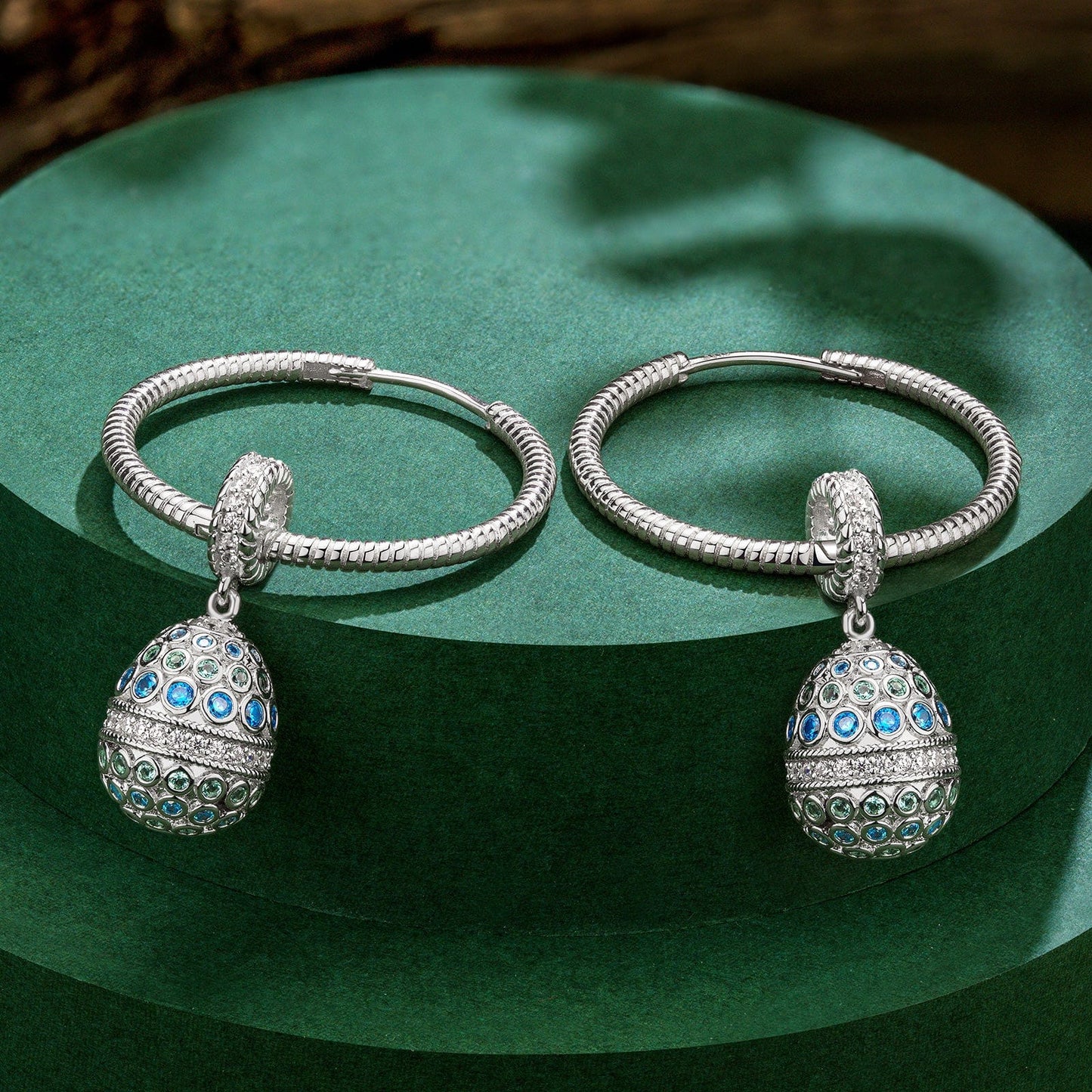 Sapphire Serenade Tarnish-resistant Silver Charms Earrings Set with Sterling Silver Ear Post In White Gold Plated