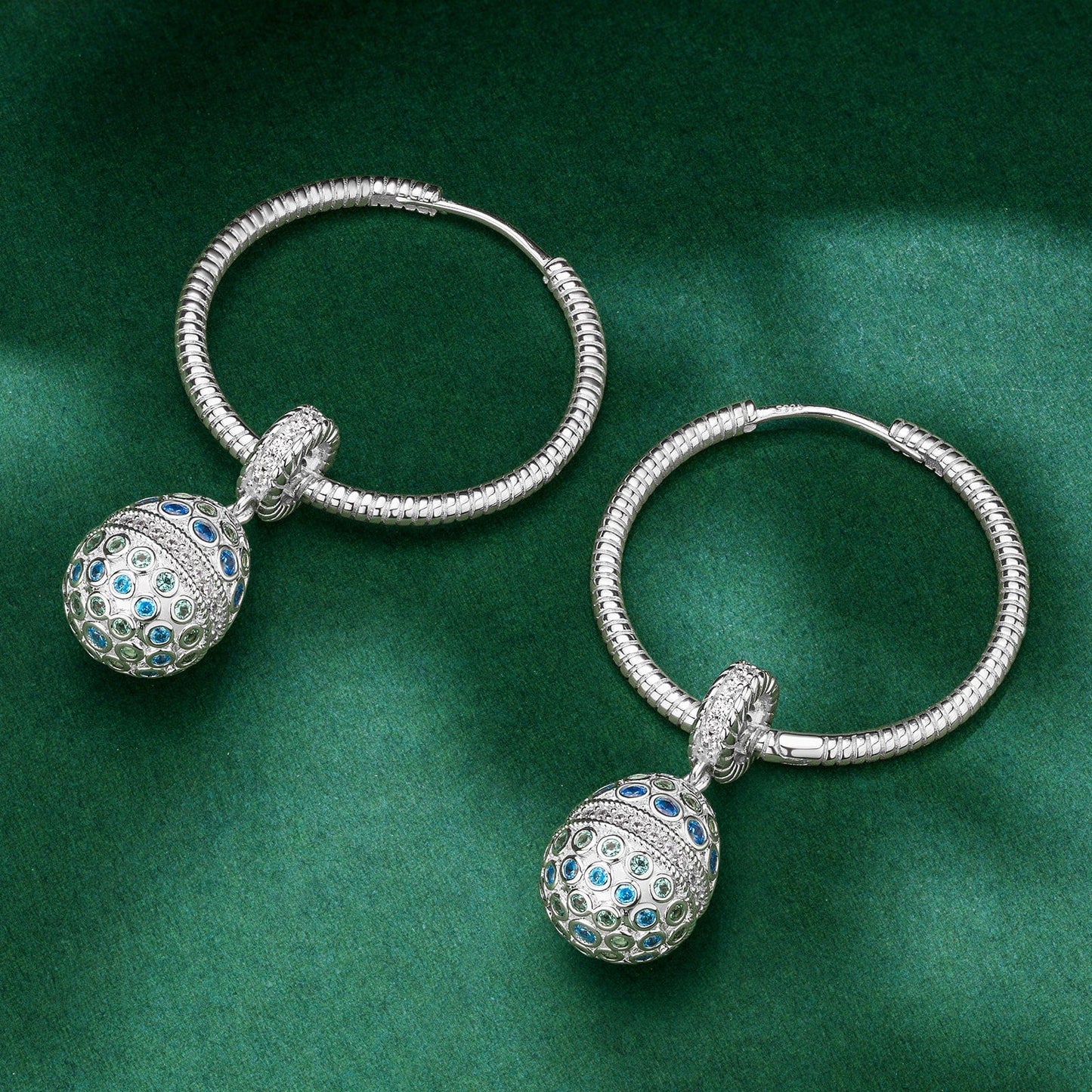 Sapphire Serenade Tarnish-resistant Silver Charms Earrings Set with Sterling Silver Ear Post In White Gold Plated