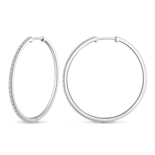 gona- Tarnish-resistant Silver 5A Cubic Zirconia Classic Hoop Earrings with Sterling Silver Ear Post In White Gold Plated