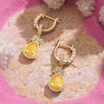 Sunlit Pineapple Tarnish-resistant Silver Charms Earrings Set With 5A Cubic Zirconia Classic Hoop Earrings with Sterling Silver Ear Post In 14K Gold Plated