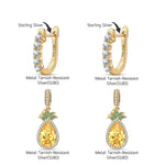Sunlit Pineapple Tarnish-resistant Silver Charms Earrings Set With 5A Cubic Zirconia Classic Hoop Earrings with Sterling Silver Ear Post In 14K Gold Plated