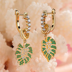 Monstera Breeze Tarnish-resistant Silver Charms Earrings Set With 5A Cubic Zirconia Classic Hoop Earrings with Sterling Silver Ear Post In 14K Gold Plated
