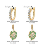 Monstera Breeze Tarnish-resistant Silver Charms Earrings Set With 5A Cubic Zirconia Classic Hoop Earrings with Sterling Silver Ear Post In 14K Gold Plated