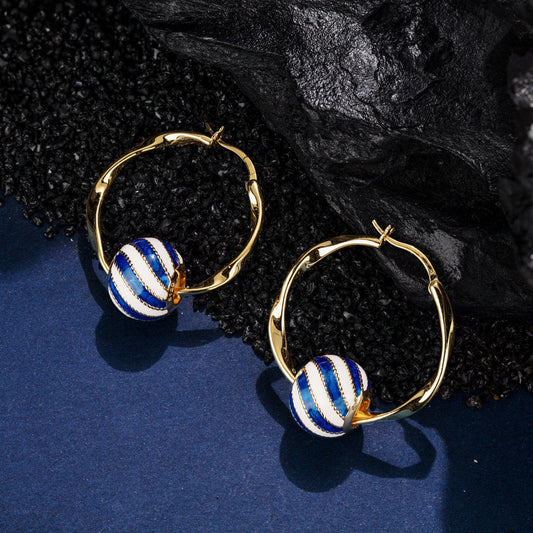 gona- [💥As @anlena_ea's Pick] Sea Waves Tarnish-resistant Silver Charms Earrings Set with Enamle M size Classic Hoop Earrings with Sterling Silver Ear Post In 14K Gold Plated