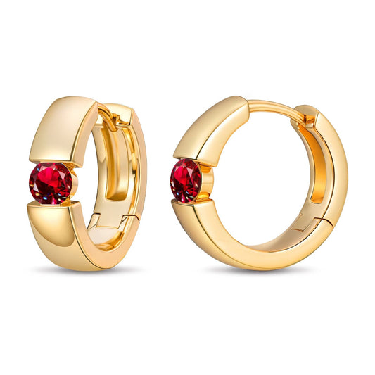 gona- Tarnish-resistant Silver Lab-Grown Ruby Classic Hoop Earrings with Sterling Silver Ear Post In 14K Gold Plated
