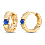 Tarnish-resistant Silver Lab-Grown Blue Sapphire Classic Hoop Earrings with Sterling Silver Ear Post In 14K Gold Plated