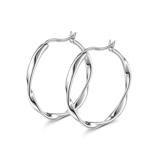 gona- Sterling Silver M Size Classic Hoop Earrings In White Gold Plated