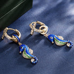 [💥As @katstyle42's Pick] Sterling Silver Blue Seahorse Hoop Earrings With Enamel In 14K Gold Plated
