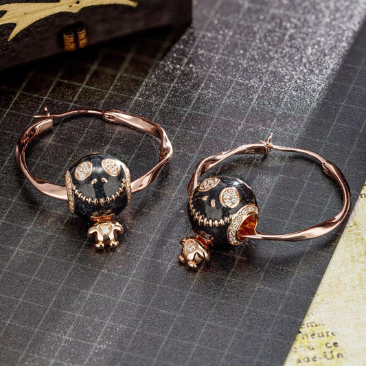 gona- Sterling Silver Ghost Doll Hoop Earrings With Enamel In Rose Gold Plated
