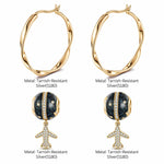 Flight Around The Equator Tarnish-resistant Silver Charms Earrings Set M Size Classic Hoop Earrings with Sterling Silver Ear Post With Enamel In 14K Gold Plated