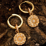 Sterling Silver Little Daisy Hoop Earrings In 14K Gold Plated