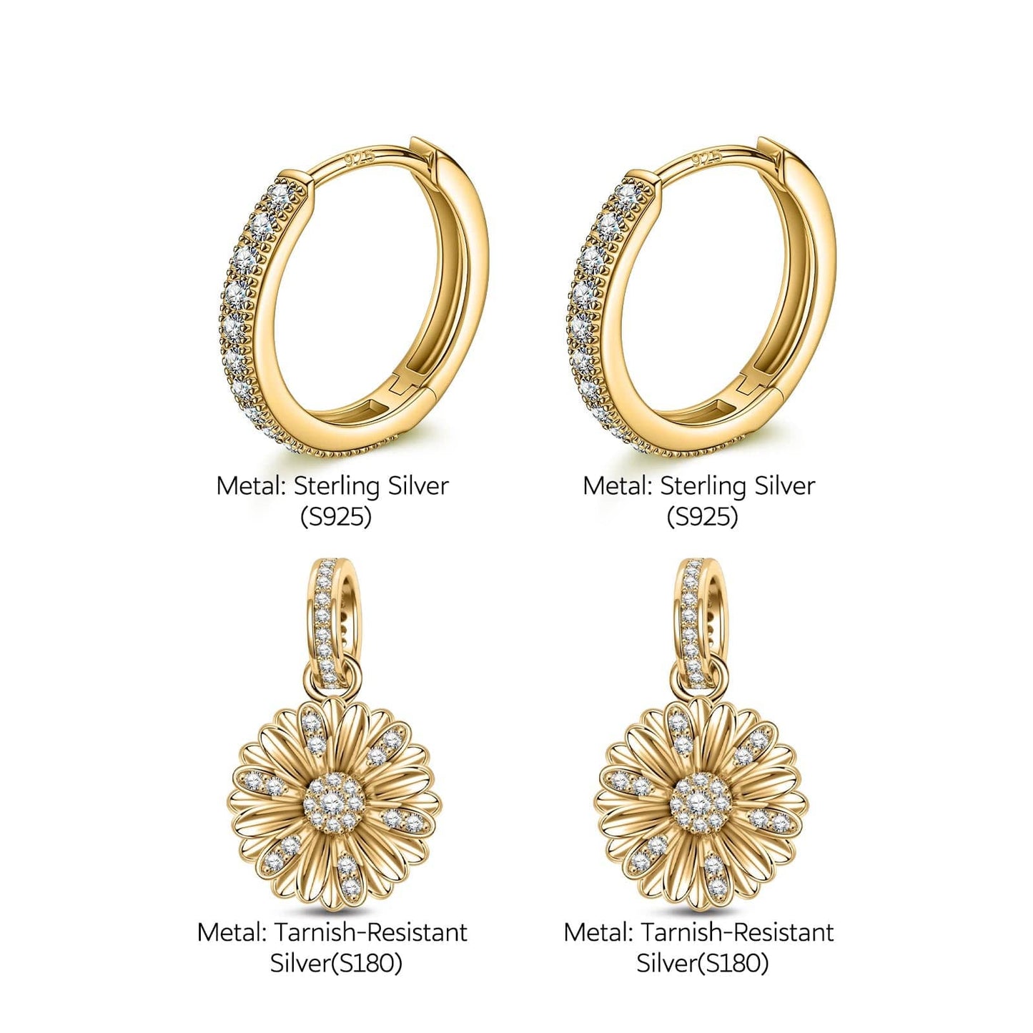 Sterling Silver Little Daisy Hoop Earrings In 14K Gold Plated