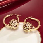 Sterling Silver Burgundy Versailles Ball Hoop Earrings With Enamel In 14K Gold Plated
