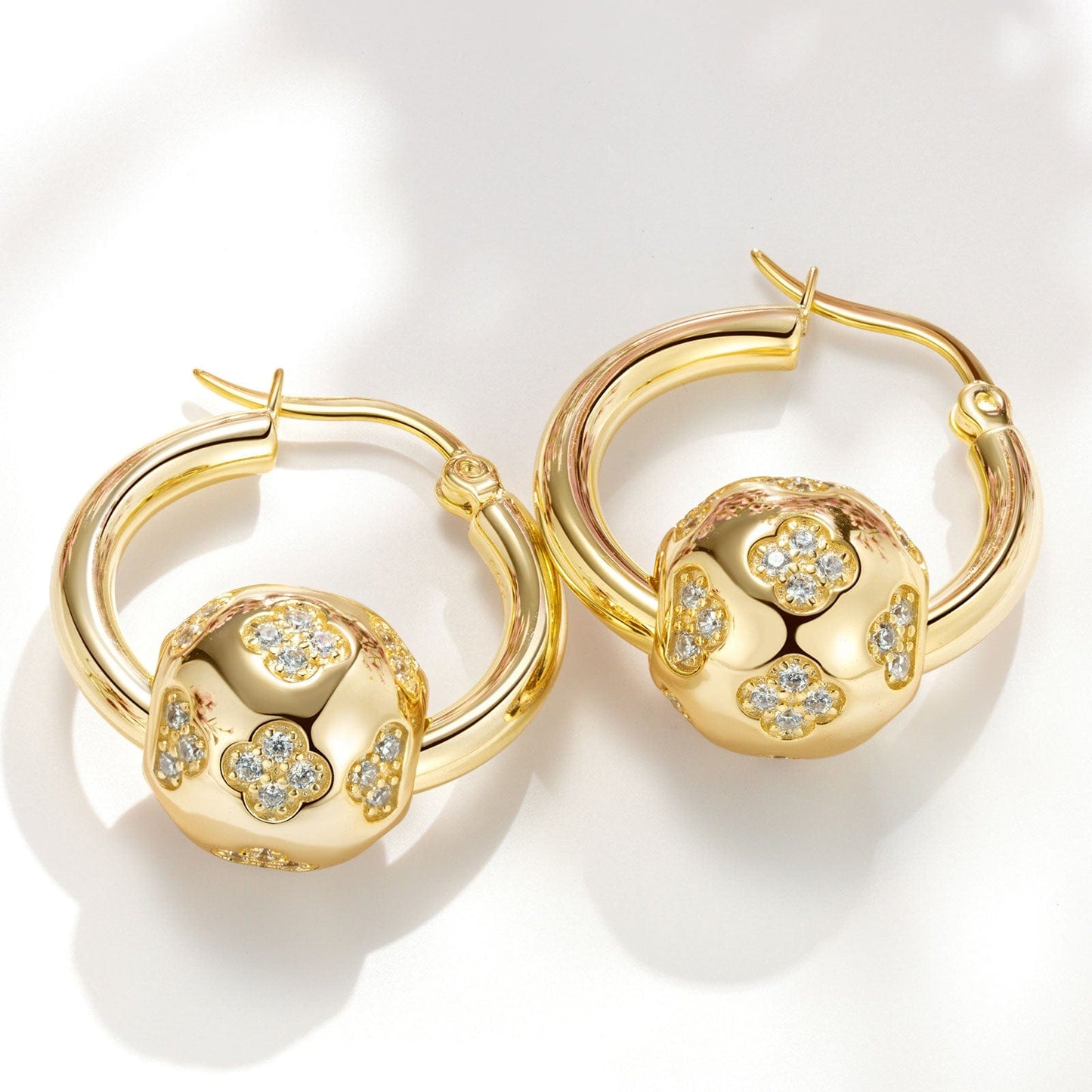 Sterling Silver Lucky Clover Hoop Earrings In 14K Gold Plated