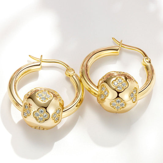 gona- Sterling Silver Lucky Clover Hoop Earrings In 14K Gold Plated