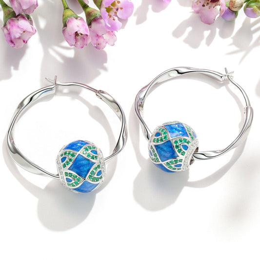 gona- Sterling Silver Fantasy Forest Hoop Earrings With Enamel In White Gold Plated
