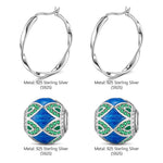 Sterling Silver Fantasy Forest Hoop Earrings With Enamel In White Gold Plated