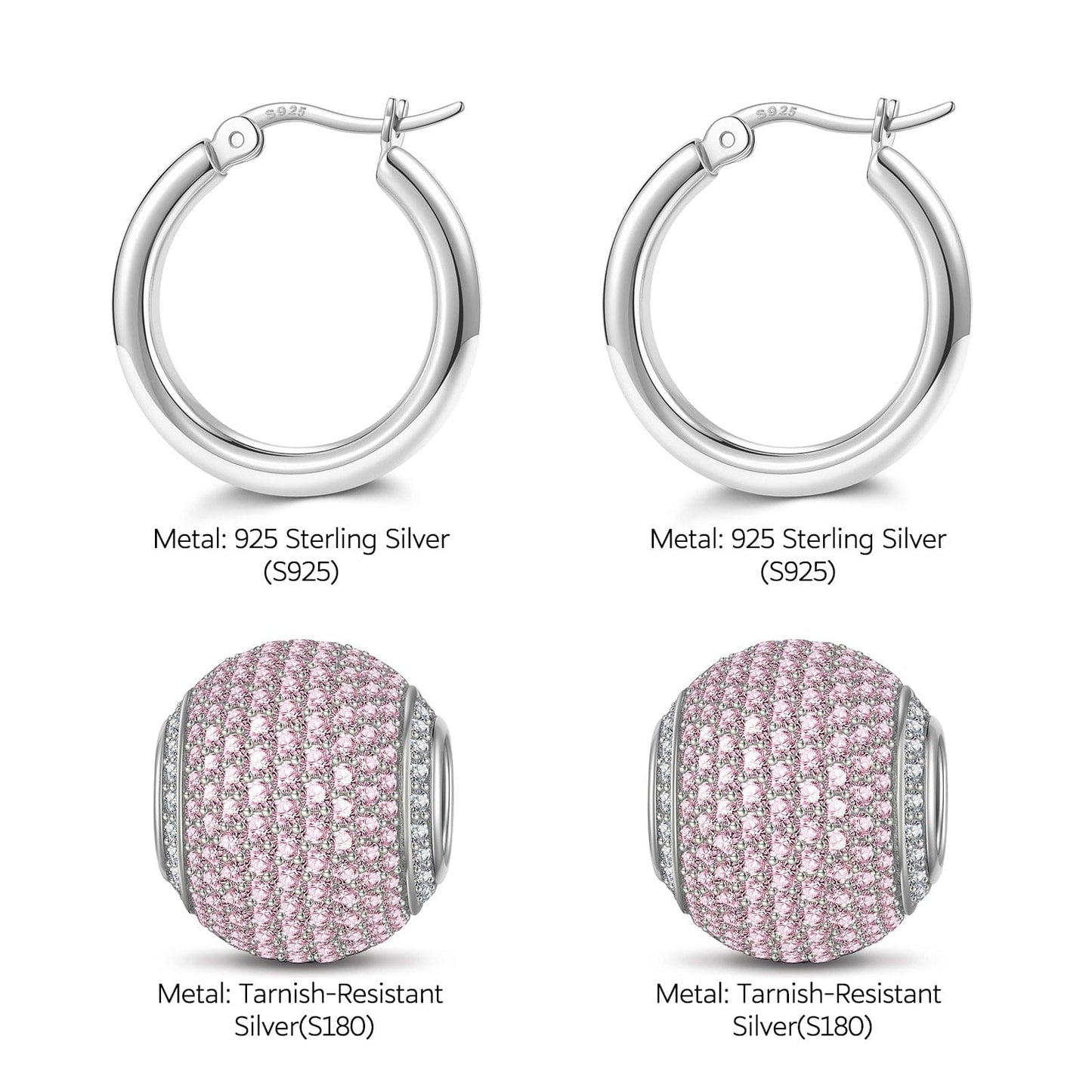 Sterling Silver Pink Zirconia Minimalist Hoop Earrings In White Gold Plated