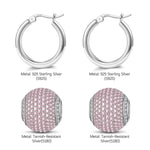 Sterling Silver Pink Zirconia Minimalist Hoop Earrings In White Gold Plated