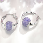 Sterling Silver Purple Zirconia Minimalist Hoop Earrings In White Gold Plated