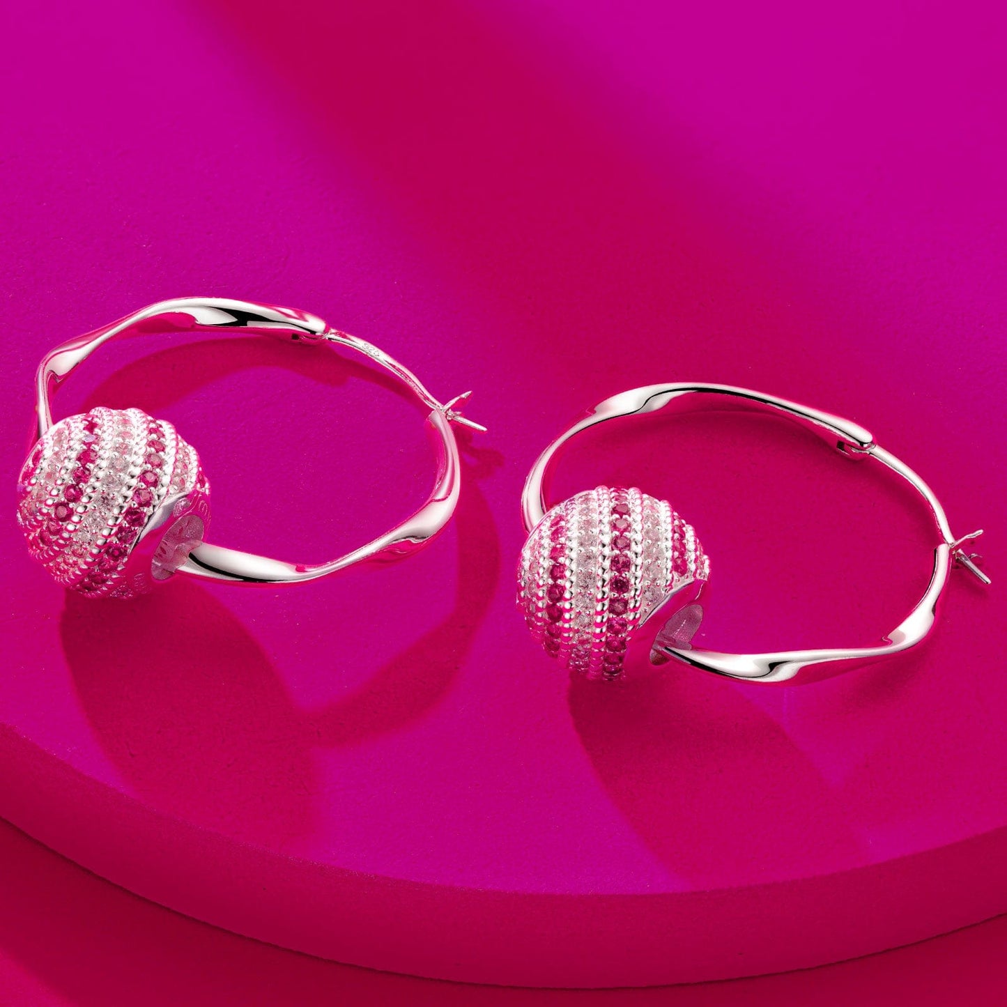 Summer Barbiecore Tarnish-resistant Silver Charms Earrings Set L size Classic Hoop Earrings with Sterling Silver Ear Post In White Gold Plated