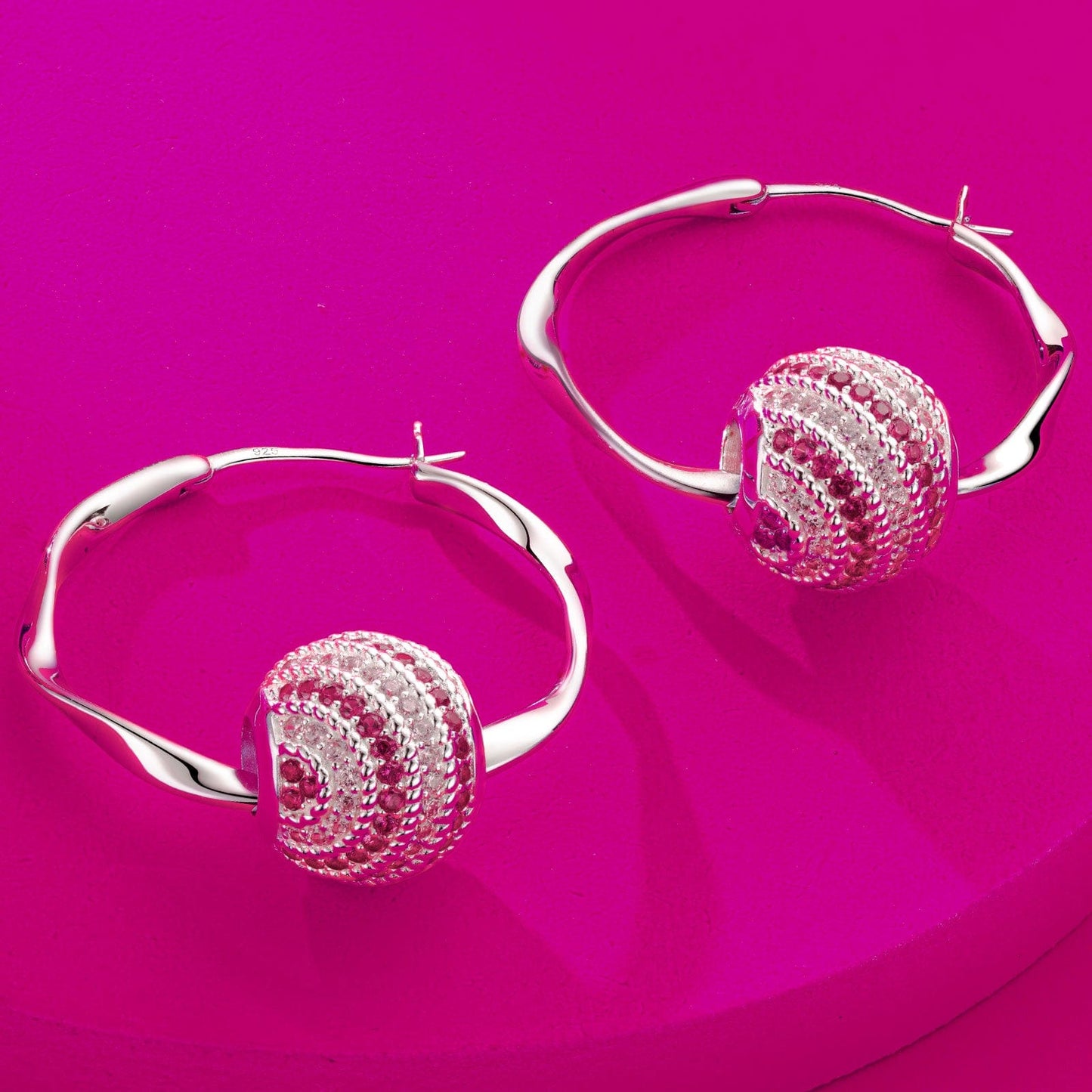 Summer Barbiecore Tarnish-resistant Silver Charms Earrings Set L size Classic Hoop Earrings with Sterling Silver Ear Post In White Gold Plated