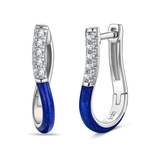 gona- Locking Hearts Tarnish-resistant Silver Classic Hoop Earrings with Sterling Silver Ear Post With Enamel In White Gold Plated