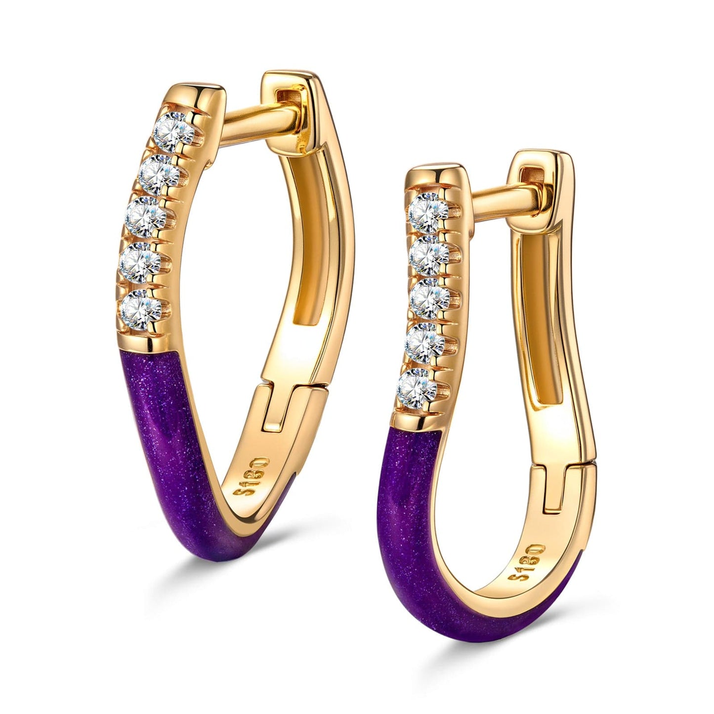 Locking Hearts Tarnish-resistant Silver Classic Hoop Earrings with Sterling Silver Ear Post With Enamel In 14K Gold Plated