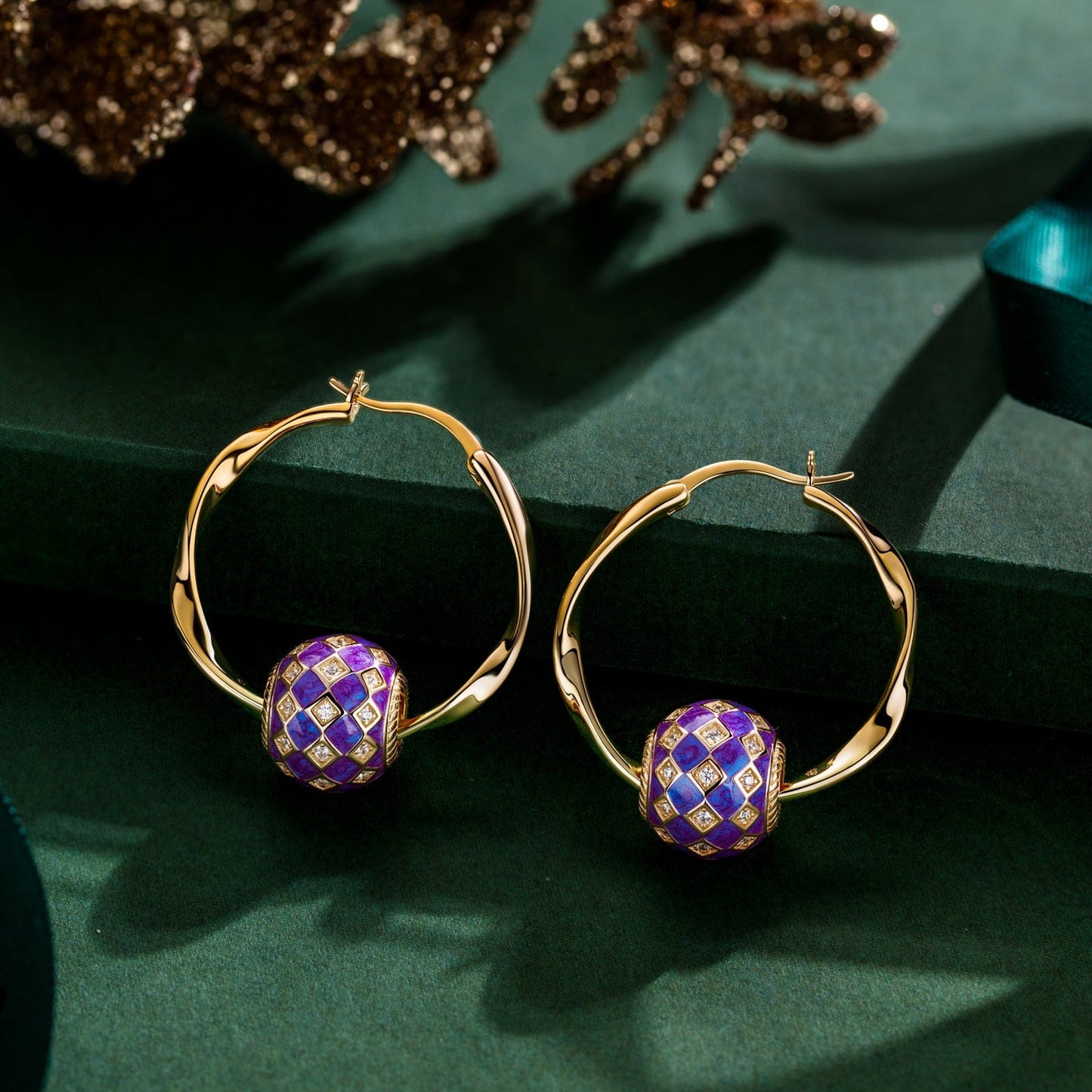 [💥As @mygreatchallenge's Pick] Purple Magic City Tarnish-resistant Silver Charms Earrings Set M Size Classic Hoop Earrings with Sterling Silver Ear Post With Enamel In 14K Gold Plated