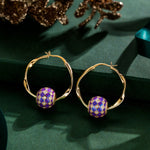 [💥As @mygreatchallenge's Pick] Purple Magic City Tarnish-resistant Silver Charms Earrings Set M Size Classic Hoop Earrings with Sterling Silver Ear Post With Enamel In 14K Gold Plated