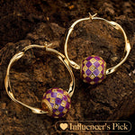 [💥As @mygreatchallenge's Pick] Purple Magic City Tarnish-resistant Silver Charms Earrings Set M Size Classic Hoop Earrings with Sterling Silver Ear Post With Enamel In 14K Gold Plated
