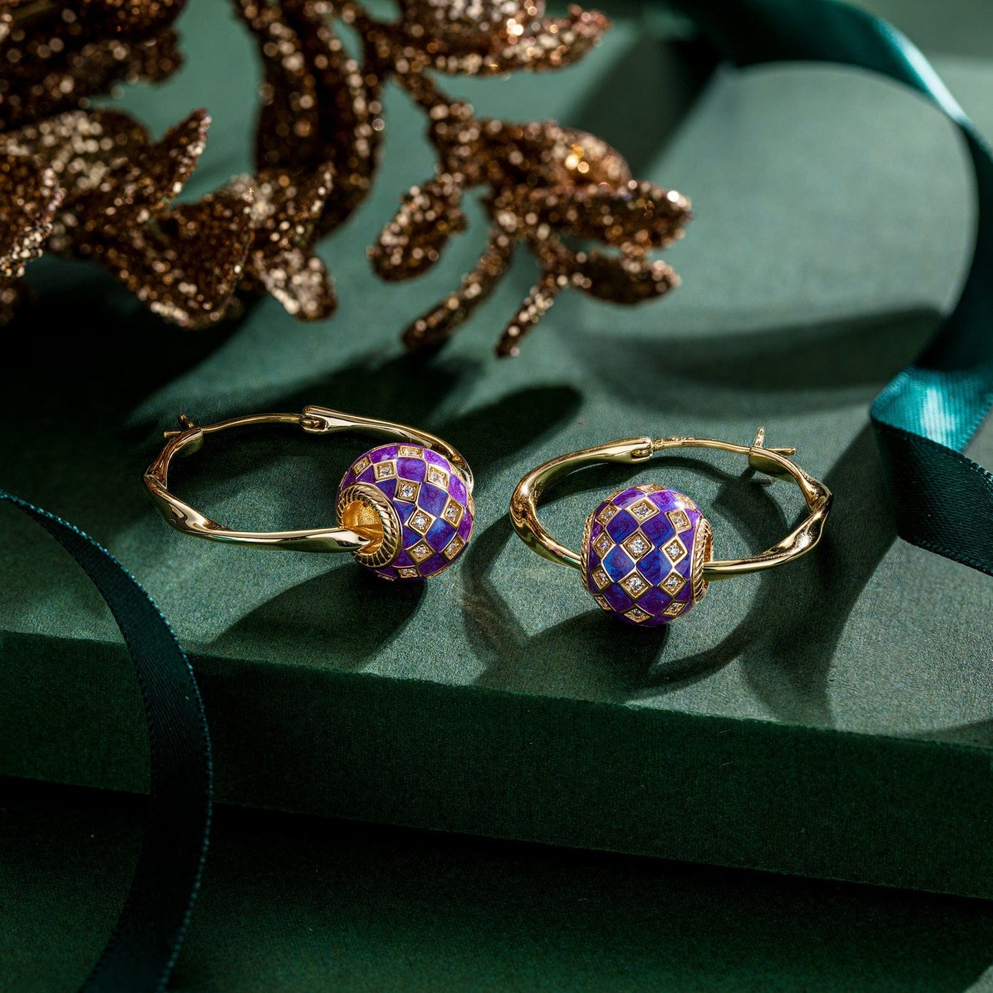 [💥As @mygreatchallenge's Pick] Purple Magic City Tarnish-resistant Silver Charms Earrings Set M Size Classic Hoop Earrings with Sterling Silver Ear Post With Enamel In 14K Gold Plated
