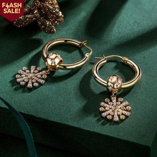 gona- Sterling Silver Earrings Set with Tarnish-resistant Silver Golden Snowflake Charms In 14K Gold Plated