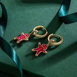 Sterling Silver Earrings Set with Tarnish-resistant Silver Gingerbread Man Charms With Enamel In 14K Gold Plated