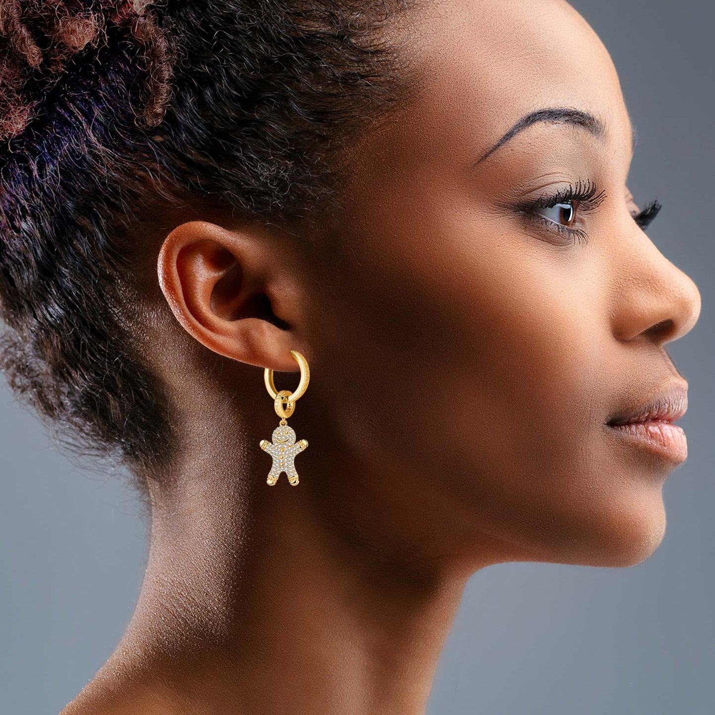 Sterling Silver Earrings Set with Tarnish-resistant Silver Gingerbread Man Charms With Enamel In 14K Gold Plated