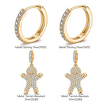 Sterling Silver Earrings Set with Tarnish-resistant Silver Gingerbread Man Charms With Enamel In 14K Gold Plated