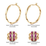 Merry Transport Tarnish-resistant Silver Charms Earrings Set M Size Classic Hoop Earrings with Sterling Silver Ear Post With Enamel In 14K Gold Plated
