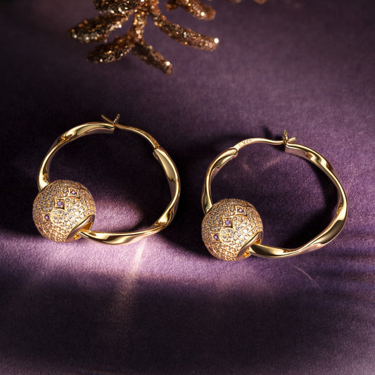 gona- Violet Star Tarnish-resistant Silver Charms Earrings Set M Size Classic Hoop Earrings with Sterling Silver Ear Post In 14K Gold Plated
