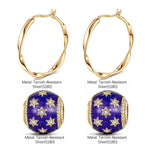 Violet Starry Sky Tarnish-resistant Silver Charms Earrings Set L Size Classic Hoop Earrings with Sterling Silver Ear Post In 14K Gold Plated
