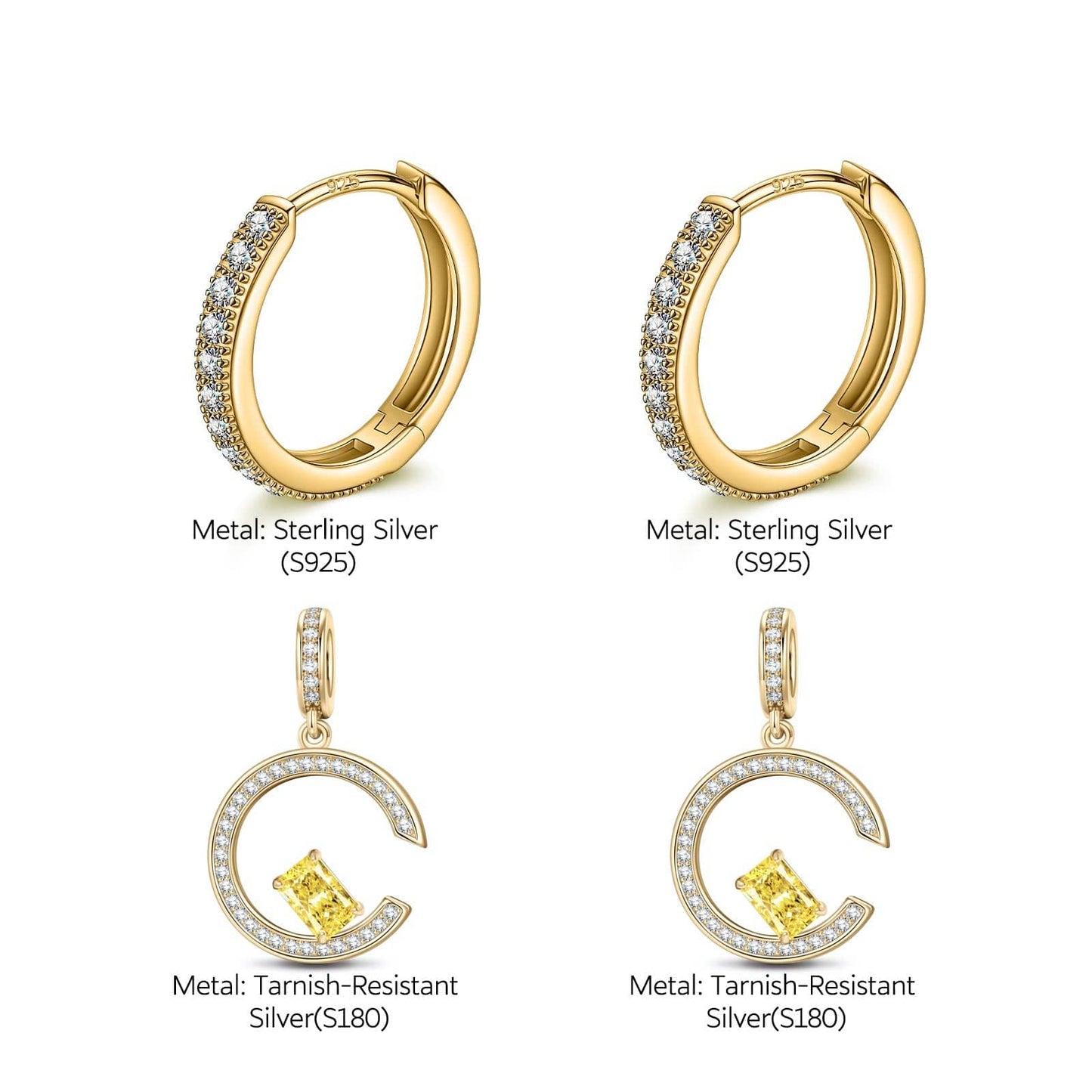 Sterling Silver Serene Serenade Charms Earrings Set In 14K Gold Plated