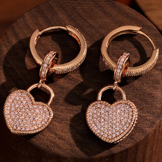 gona- Sterling Silver Lock Your Love Charms Earrings Set In Rose Gold Plated