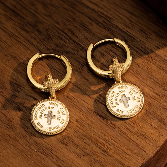 gona- Sterling Silver Keep Faith Charms Earrings Set In 14K Gold Plated